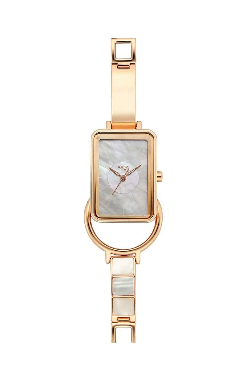 Titan Raga Power Pearls Quartz Analog Mother Of Pearl Dial Metal Strap Watch for Women
