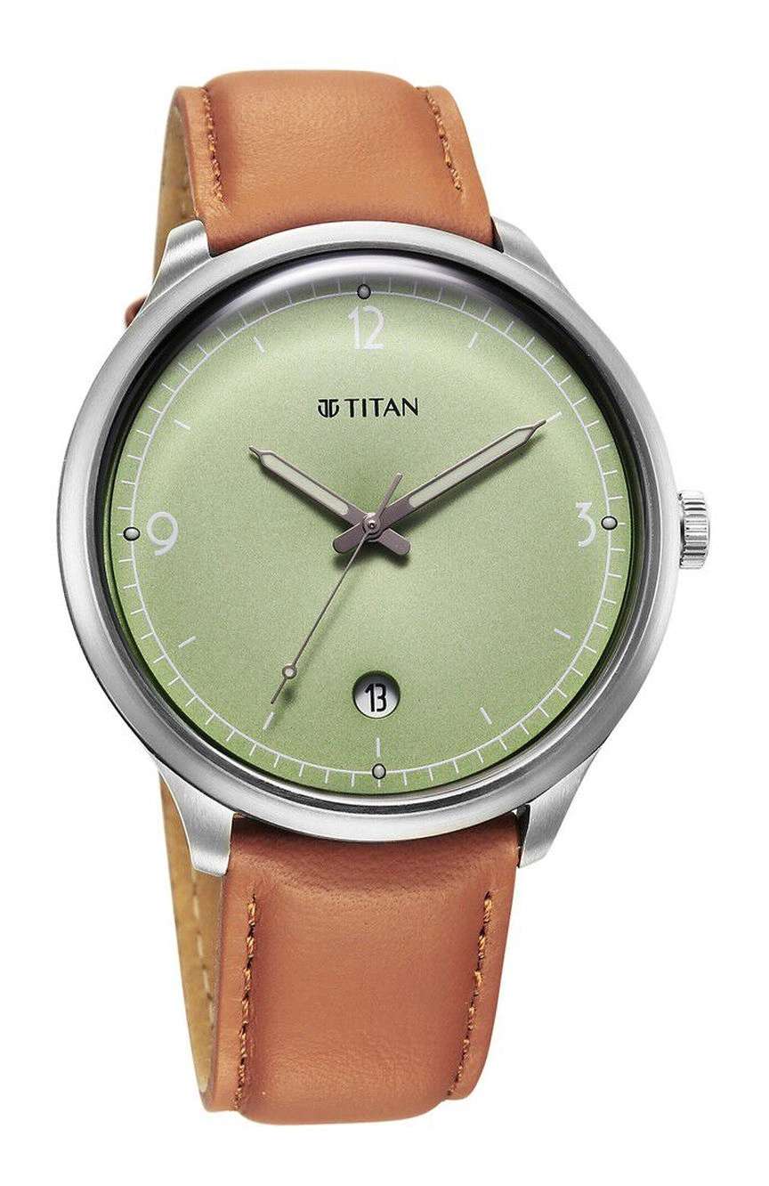 Titan Timeless Treasures Quartz Analog with Date Green Dial With Brown Color Leather Strap Watch For Men
