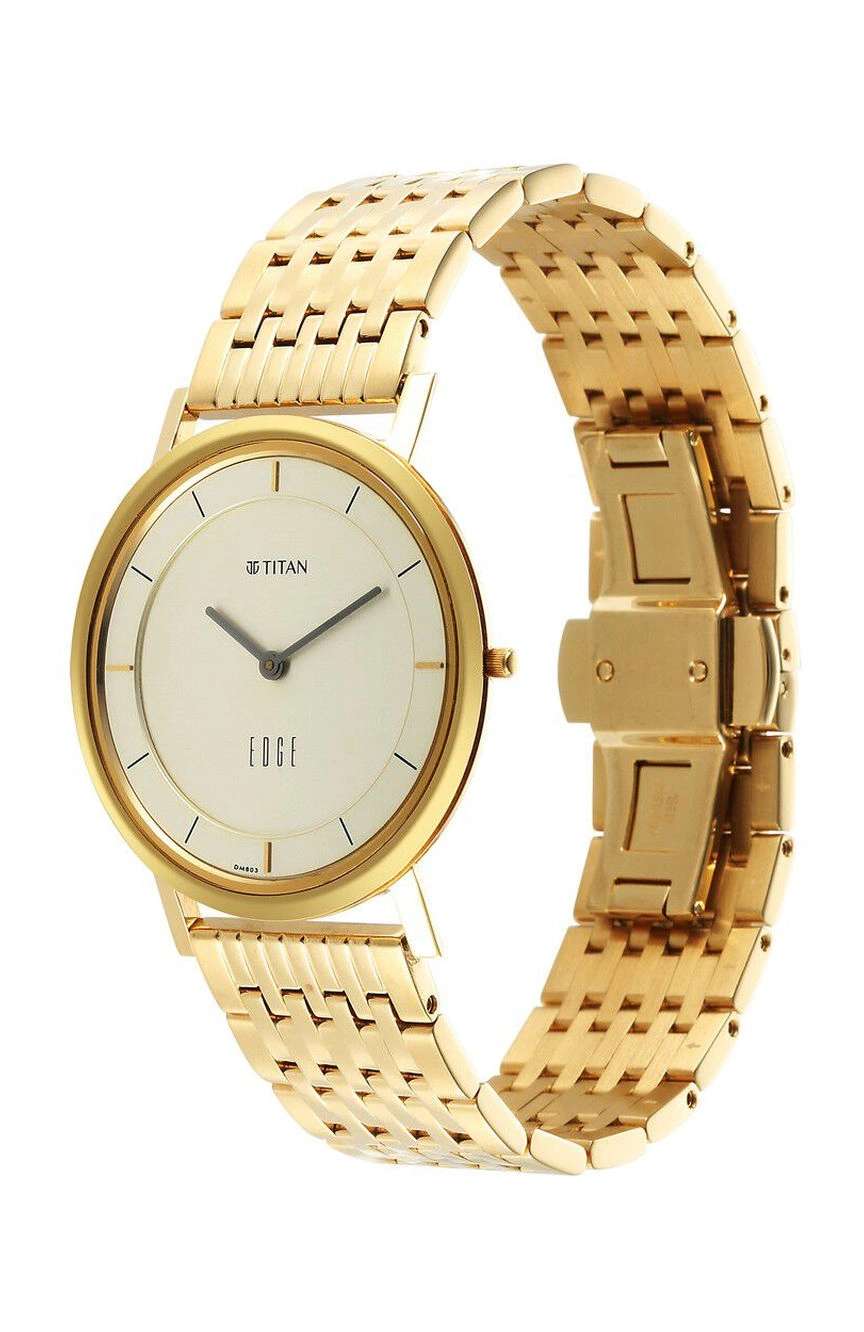 Titan Edge Metal Yellow Dial Stainless Steel Strap Watch Men