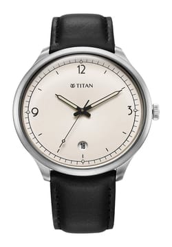 Titan Timeless Treasures Quartz Analog with Date White Dial With Black Color Leather Strap Watch For Men