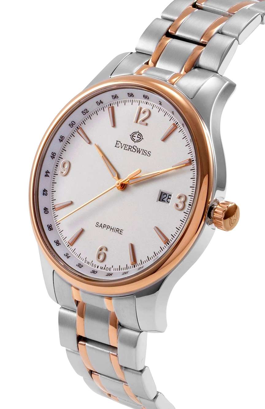 EverSwiss Gents Silver Rose Gold Stainless Steel watch