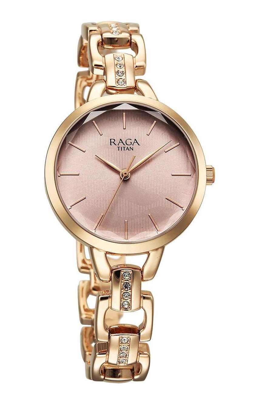 Titan Raga Showstopper Quartz Analog Rose Gold Dial Metal Strap Watch For Women
