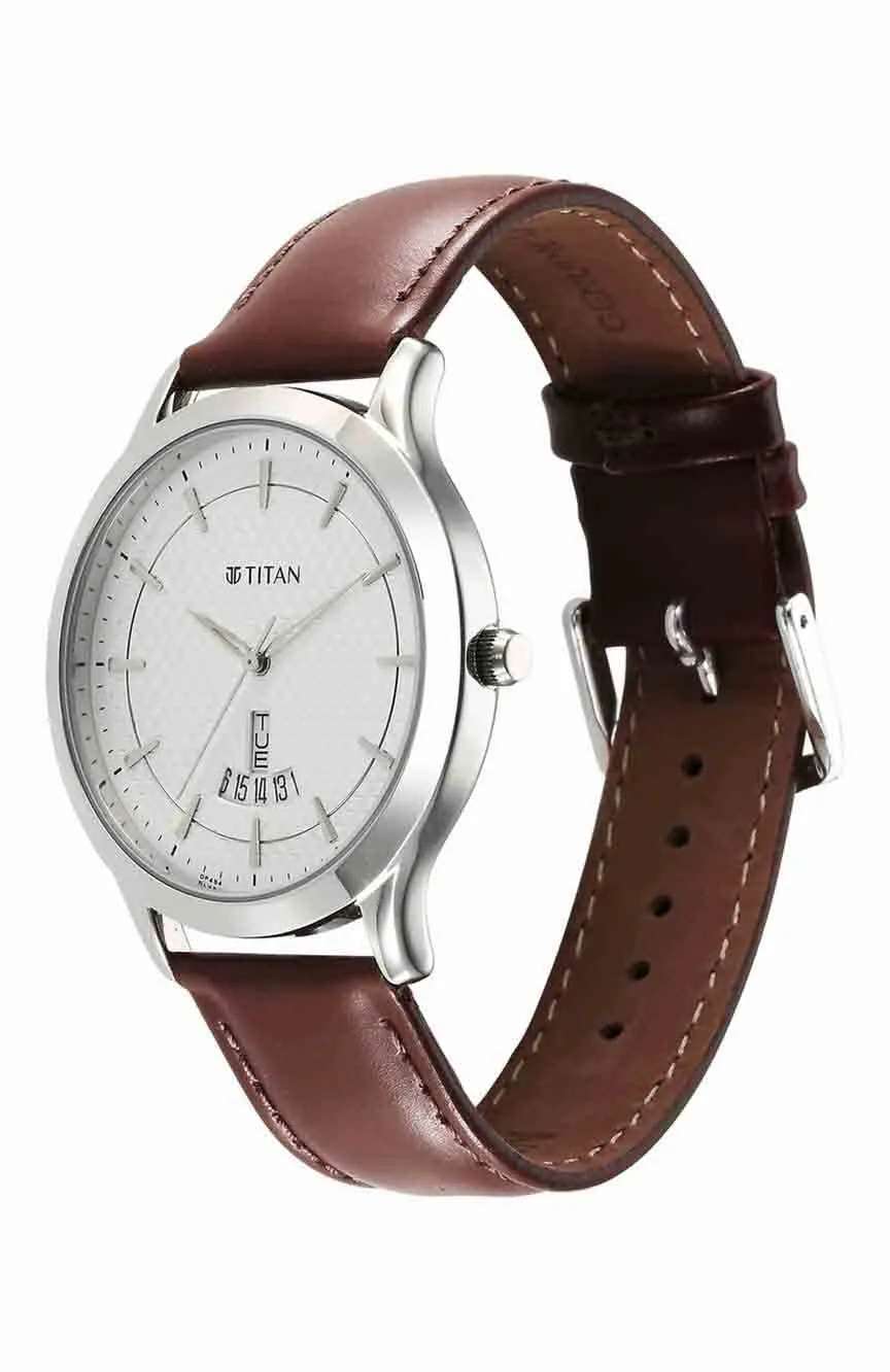 Titan Karishma Quartz Analog Silver Dial Leather Strap Watch for Men