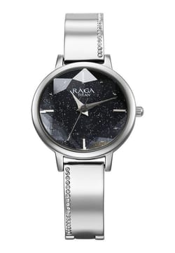 Titan Raga Showstopper Quartz Analog Blue Dial Silver Metal Strap Watch For Women