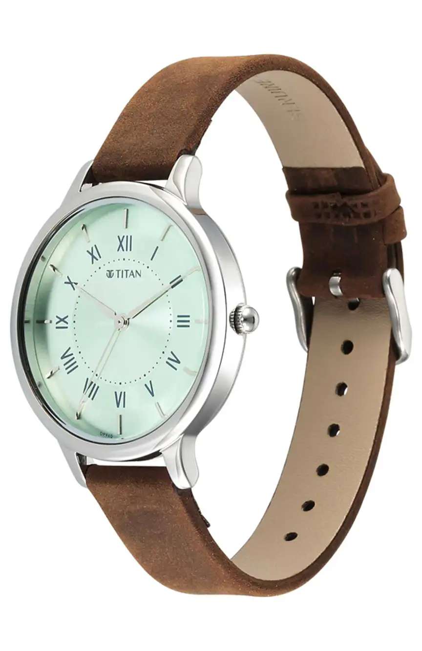 Titan Workwear Quartz Analog Silver Dial Brown Leather Strap Watch For Women