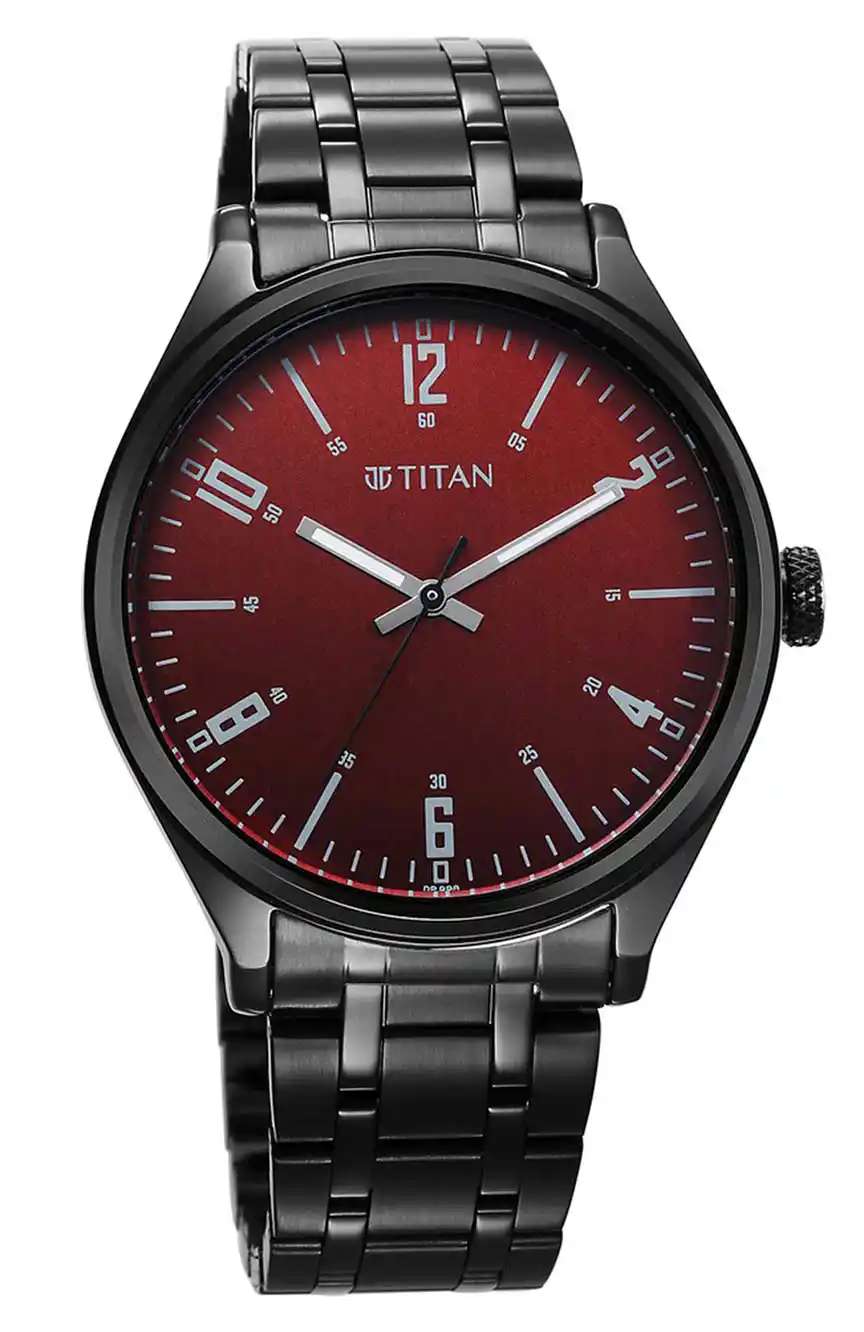 Titan Wrist Wit Quartz Analog Brown Dial Stainless Steel Strap Watch for Men