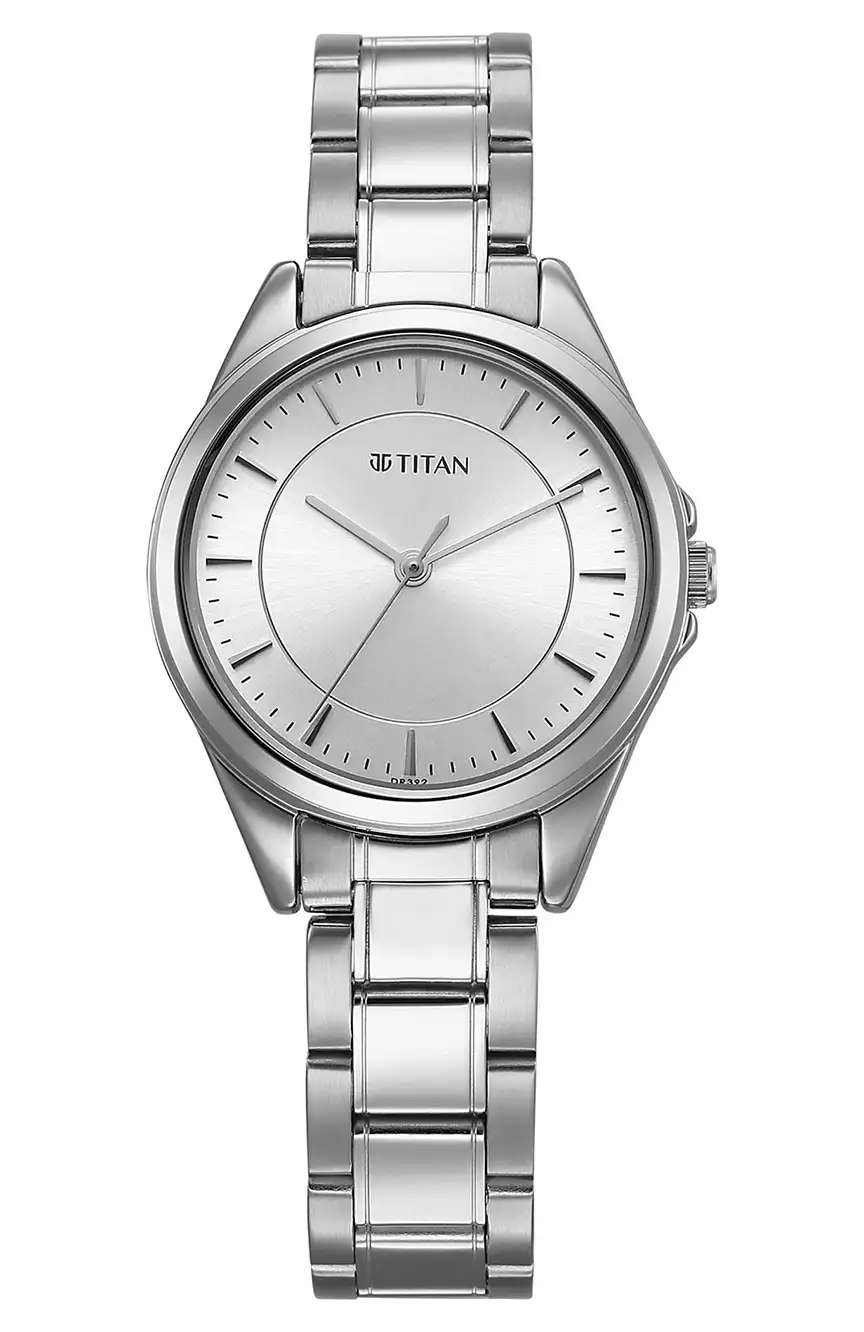 Titan Sparkle Silver Round Dial Metal Strap Analog Watch for Women