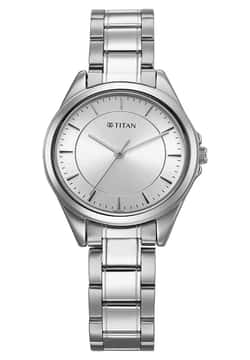 Titan Sparkle Silver Round Dial Metal Strap Analog Watch for Women