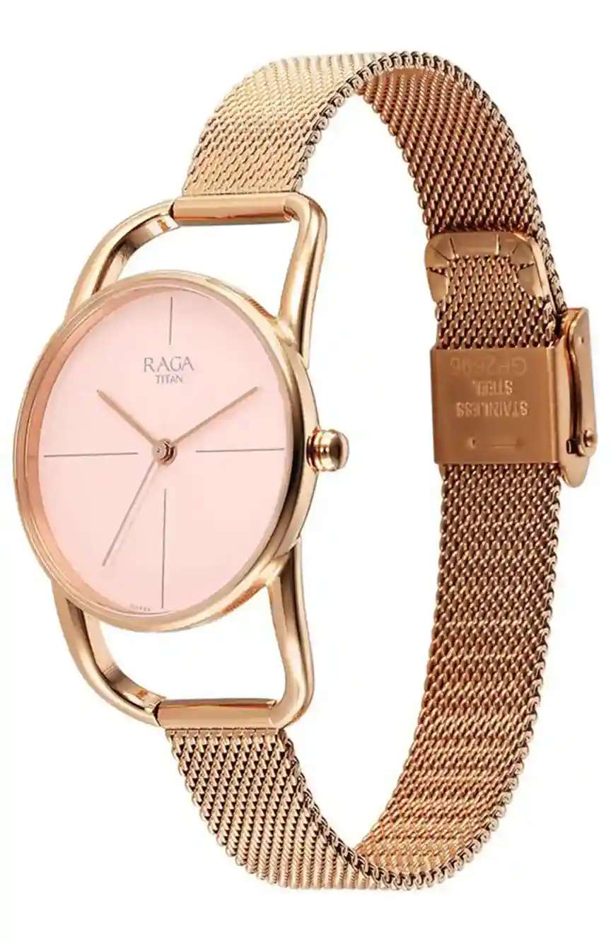 Titan Raga Chic Quartz Analog Pink Dial Metal Strap Watch for Women