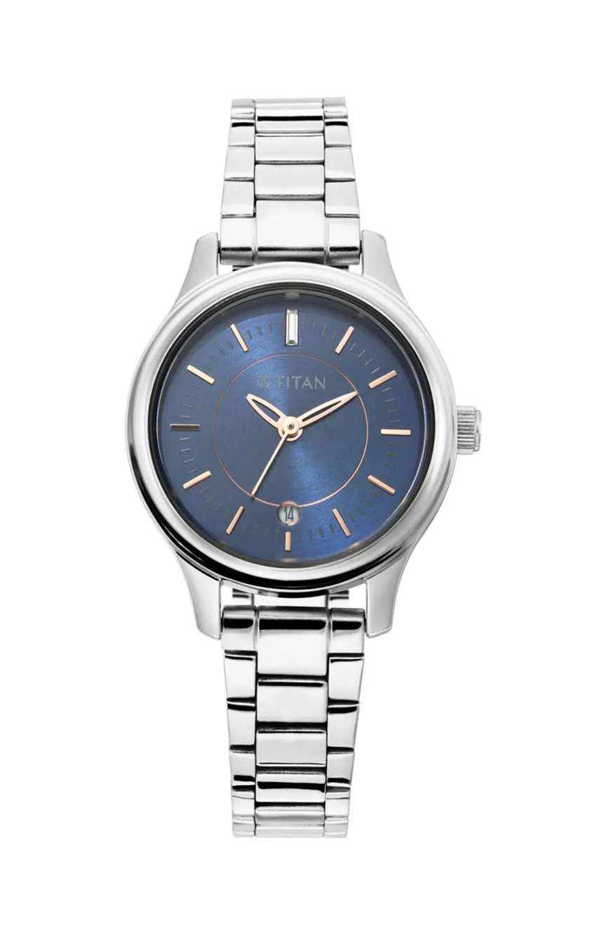 Titan Quartz Analog with Date Blue Dial Metal Strap Watch for Women