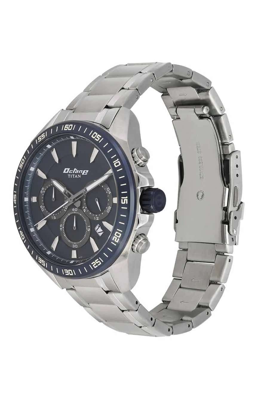 Titan Octane Blue Dial Chronograph Stainless Steel Strap watch for Men