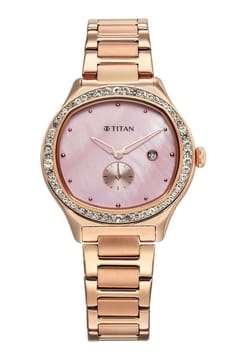 Titan Glamour Quartz Analog with Date Mother Of Pearl Dial Stainless Steel Strap Watch For Women