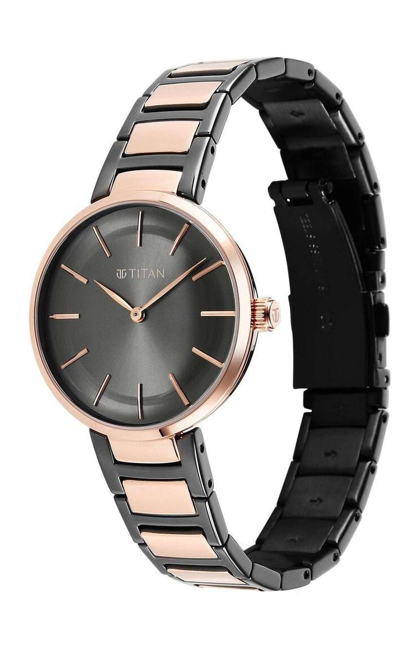 Titan Workwear Quartz Analog Anthracite Dial Stainless Steel Strap Watch for Women