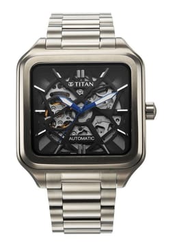 Titan ساعة تيتان أوتوماتيكية على شكل لون رمادي بميناء رمادي وسوار ستانلس إستيل للرجال