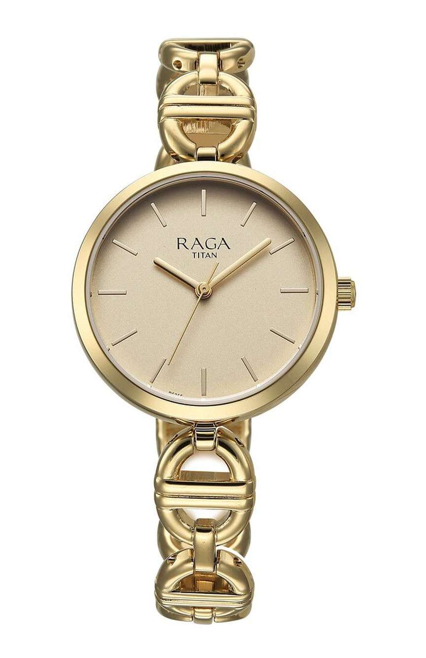 Titan Raga Showstopper Quartz Analog Champagne Dial Metal Strap Watch For Women
