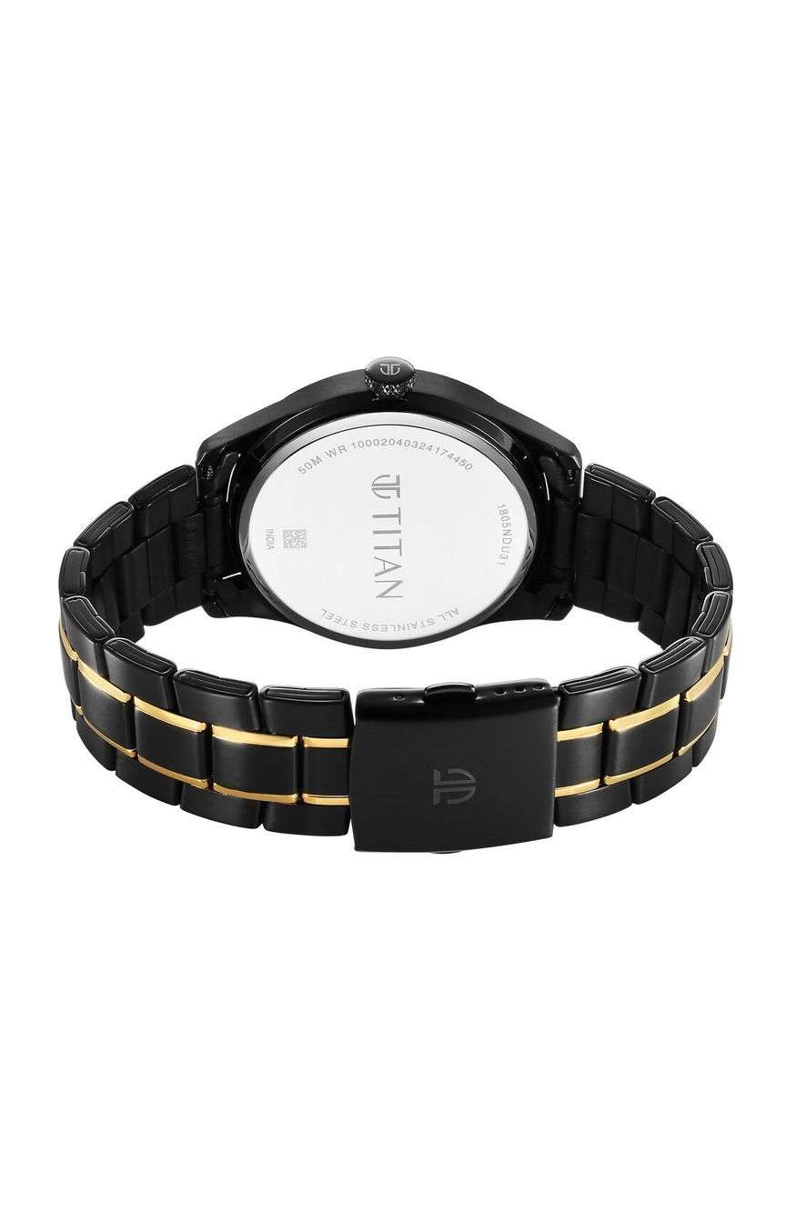 تيتان ساعة تيتان ريجاليا أوبيولنت كوارتز بميناء أسود بنافذة لعرض اليوم والتاريخ وسوار ستانلس إستيل للرجال