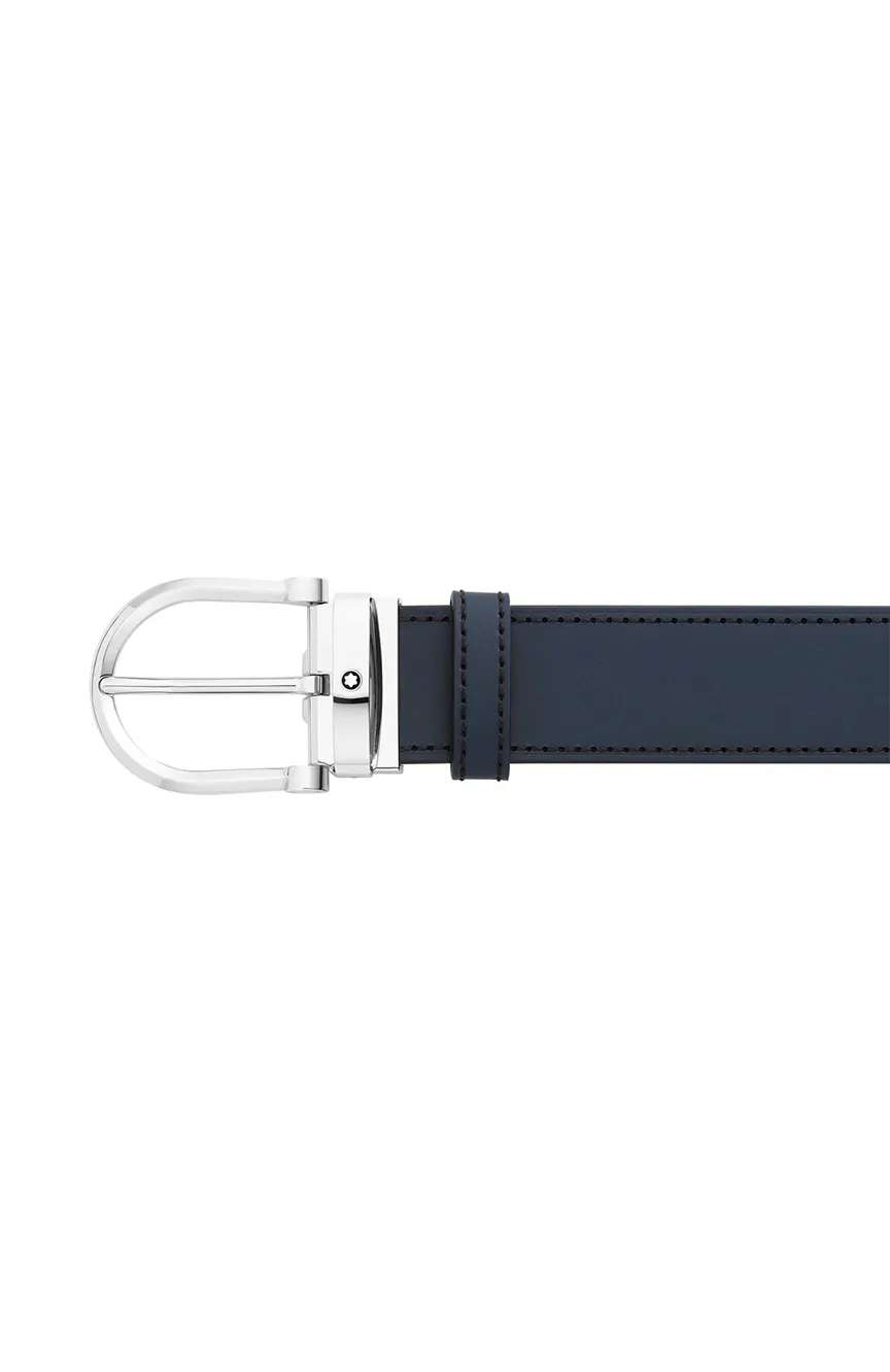 Montblanc Horseshoe Buckle Black and Blue 35 MM Reversible Leather Belt