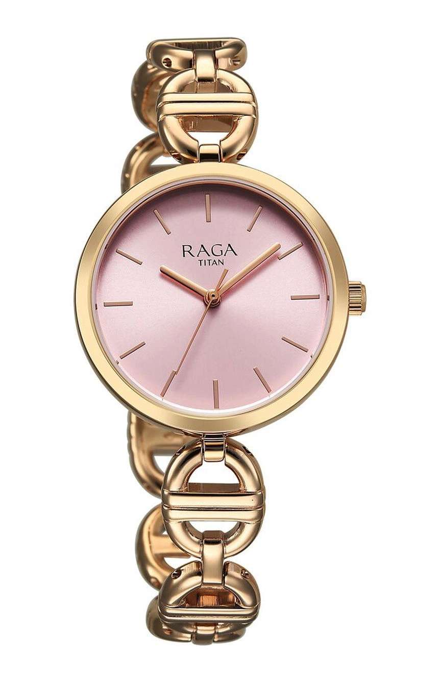 Titan Raga Showstopper Quartz Analog Rose Gold Dial Metal Strap Watch For Women