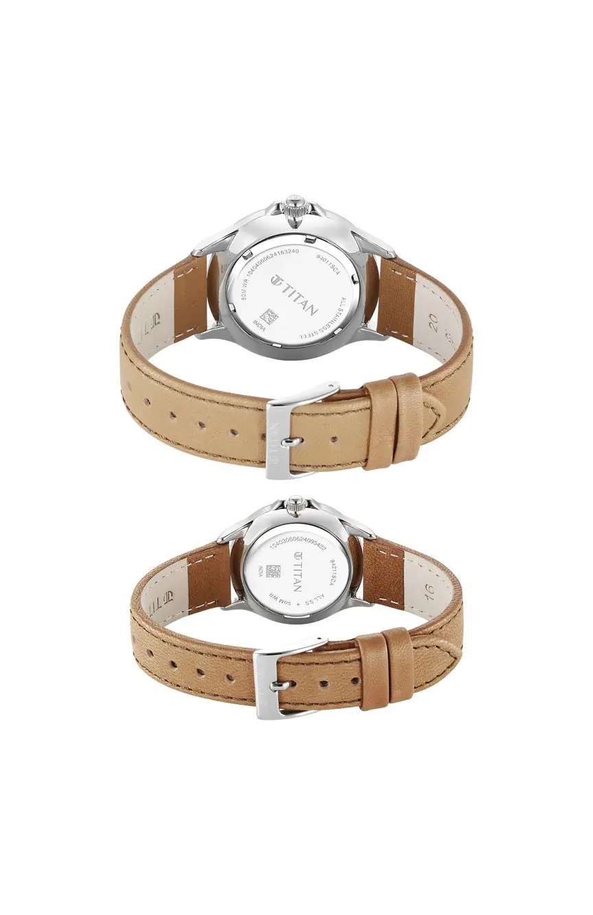 تيتان Bandhan Quartz Analog with Date Green Dial Brown Leather Strap Watch For Couple