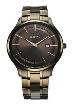 Titan Clasique Slim Quartz Analog with Date Brown Dial With Two Toned Color Stainless Steel Strap Watch For Men