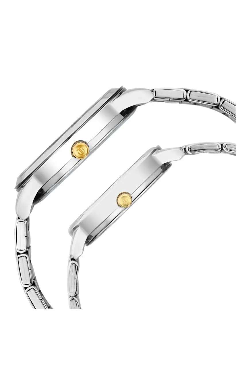 Titan Quartz Analog with Date Blue Dial Stainless Steel Strap Watch for Couple