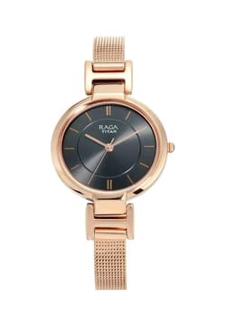 Titan ساعة تيتان راجا فيفا بميناء أنثراسيت وسوار معدني للنساء