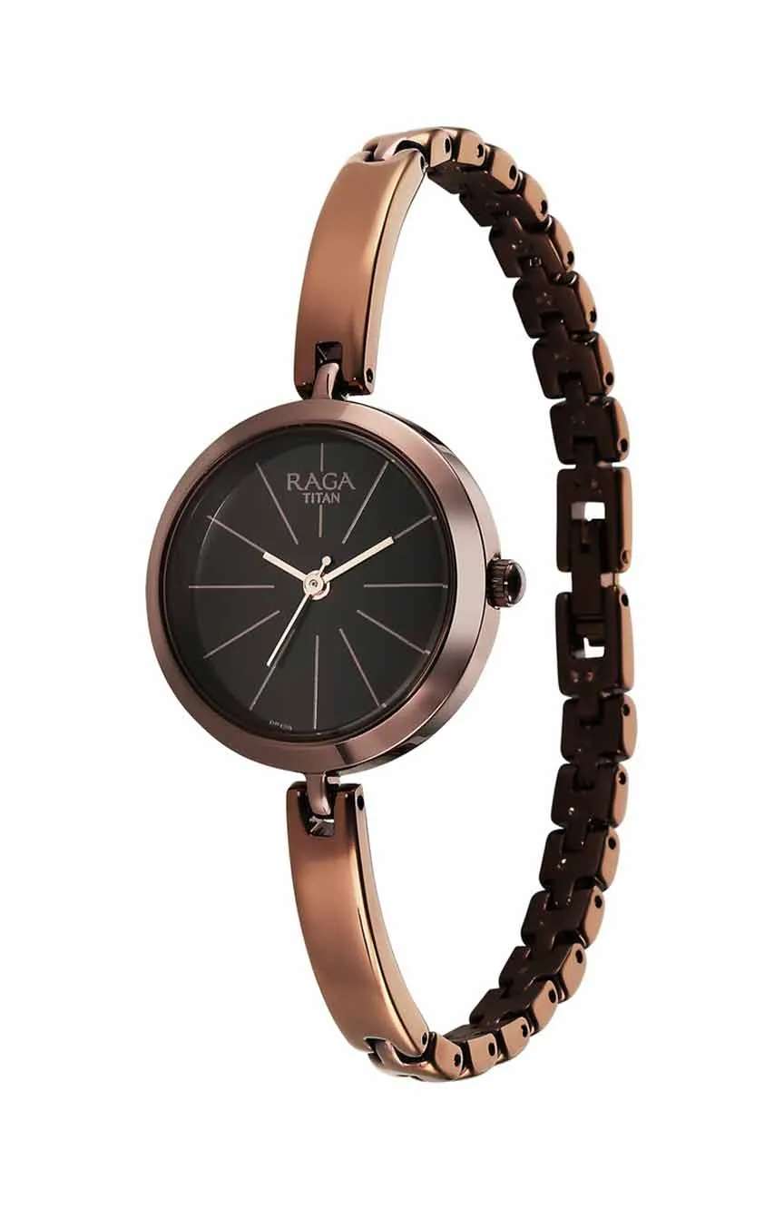 Titan Raga Viva Quartz Analog Brown Dial Brown Metal Strap Watch for Women