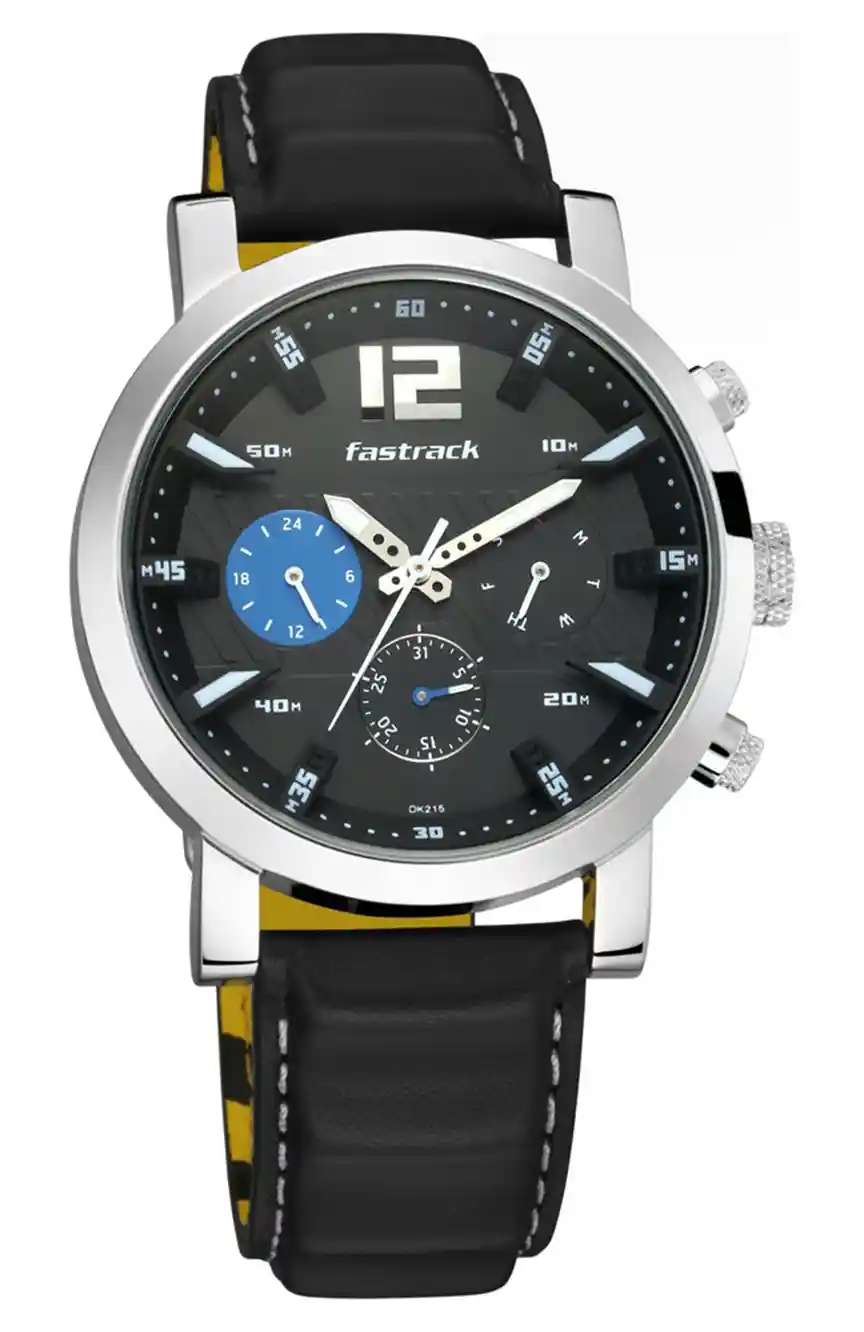 فاستراك ساعة يد رجالية بسوار جلدي بتقنية الكوارتز
