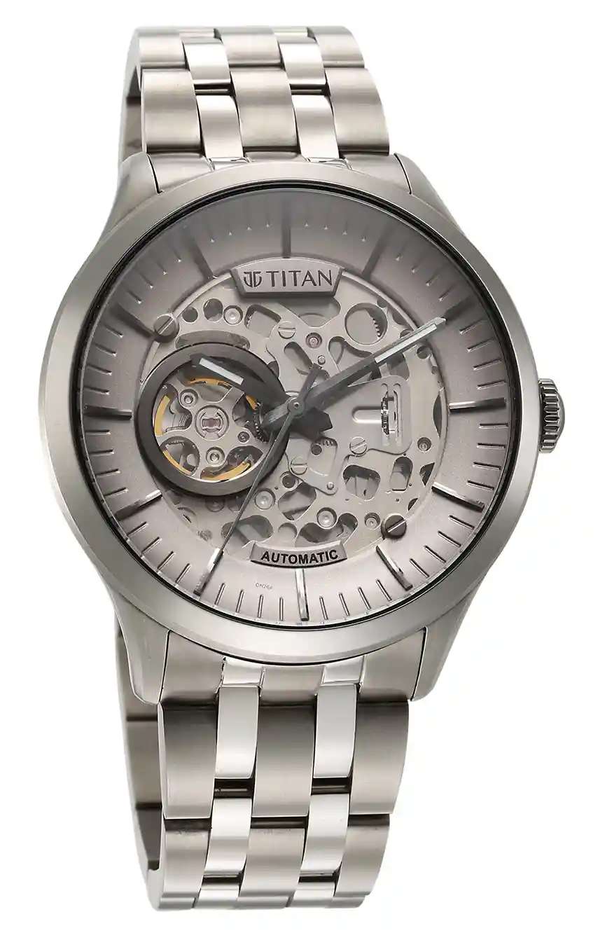 Titan Metal Mechanicals Silver Dial Silver Stainless Steel Strap Watch for Men