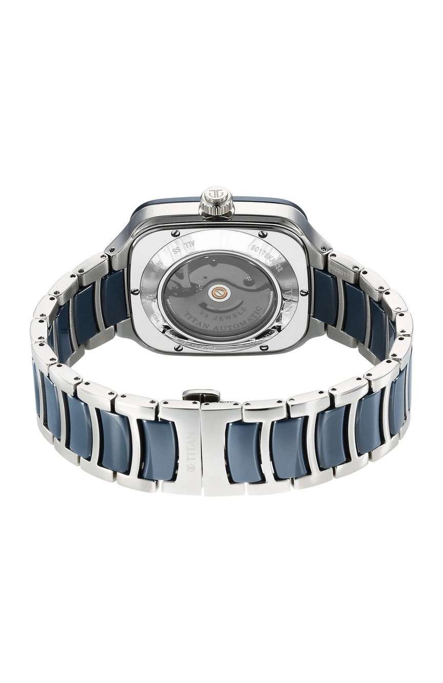 Titan Ceramic Fusion Automatic Square Blue Dial Rose Gold Dual-Toned Stainless Steel Bracelet Watch for Men