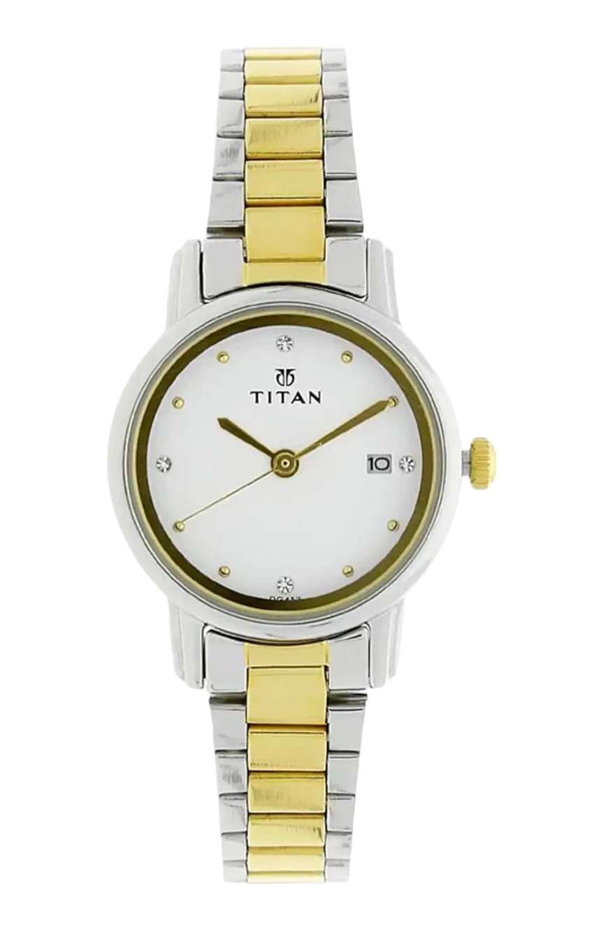 Titan Karishma White Dial Analog with Date Stainless Steel Strap watch for Women