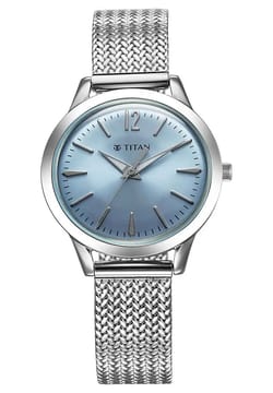 Titan Timeless Urban Quartz Analog Blue Dial Metal Strap Watch For Women
