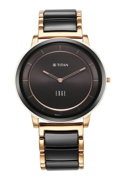 Titan Edge Fusion Quartz Analog Black Dial Black Steel & Ceramic Strap Watch for Men