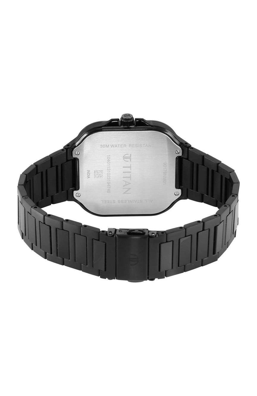 Titan Classique Slim Square Quartz Analog with Date Black Dial Stainless Steel Strap Watch for Men