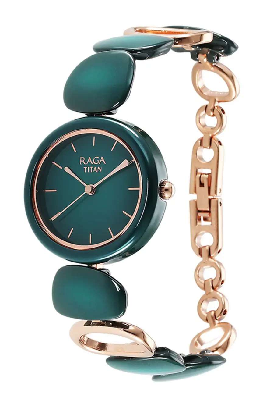 Titan Raga Ceramics Green Dial Analog Metal Strap Watch for Women