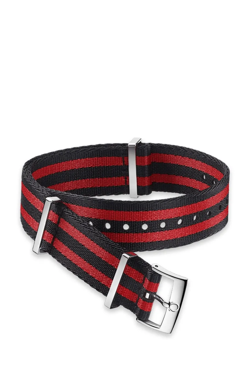 

OMEGA | Polyamide 5 stripe black red strap Size 21 22 MM