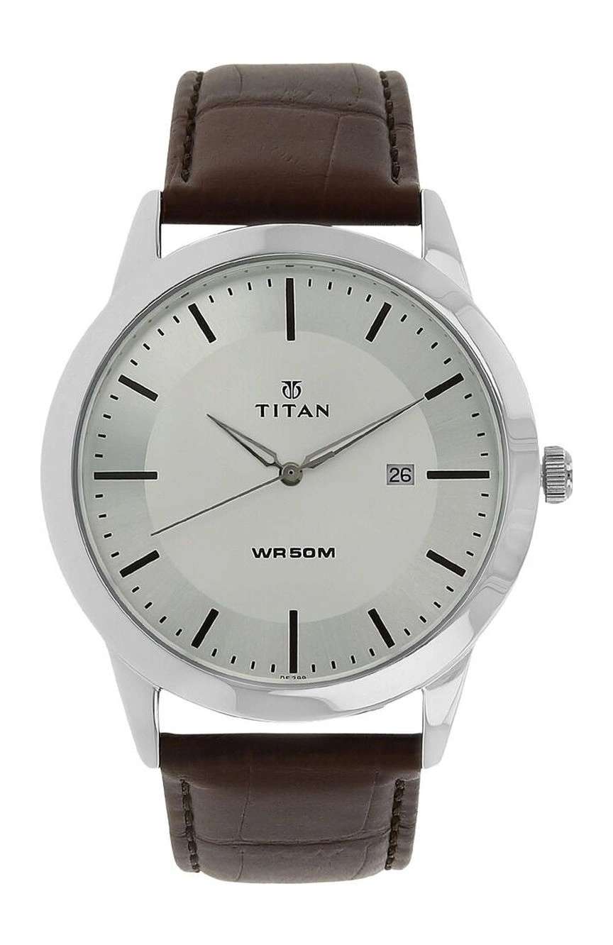 Titan Classic Silver Dial Analog with Date Leather Strap watch for Men