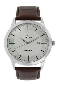 Titan Classic Silver Dial Analog with Date Leather Strap watch for Men