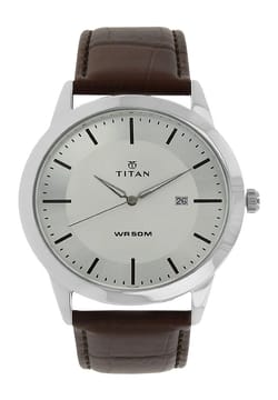 Titan Classic Silver Dial Analog with Date Leather Strap watch for Men