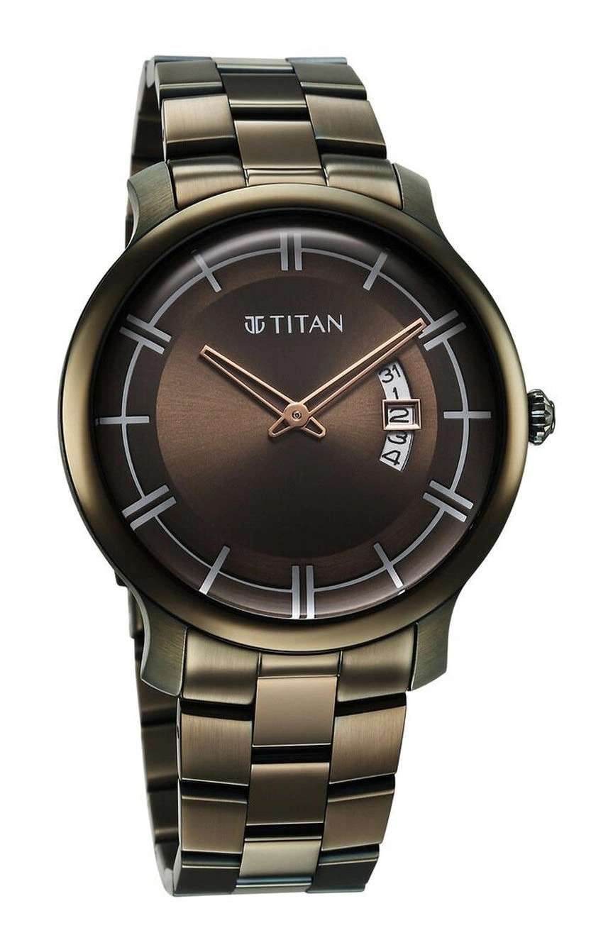 Titan Clasique Slim Quartz Analog with Date Green Dial Stainless Steel Strap Watch For Men