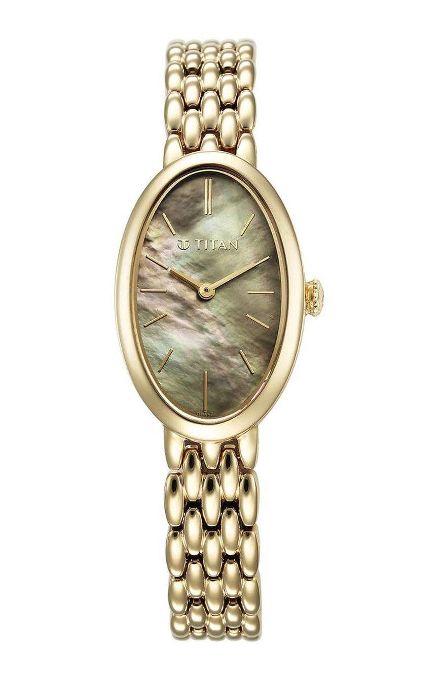 Titan Aura Quartz Analog Mother Of Pearl Dial Stainless Steel Strap Watch for Women