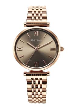 Titan ساعة تيتان وركموود كوارتز بميناء رمادي وسوار معدني للنساء