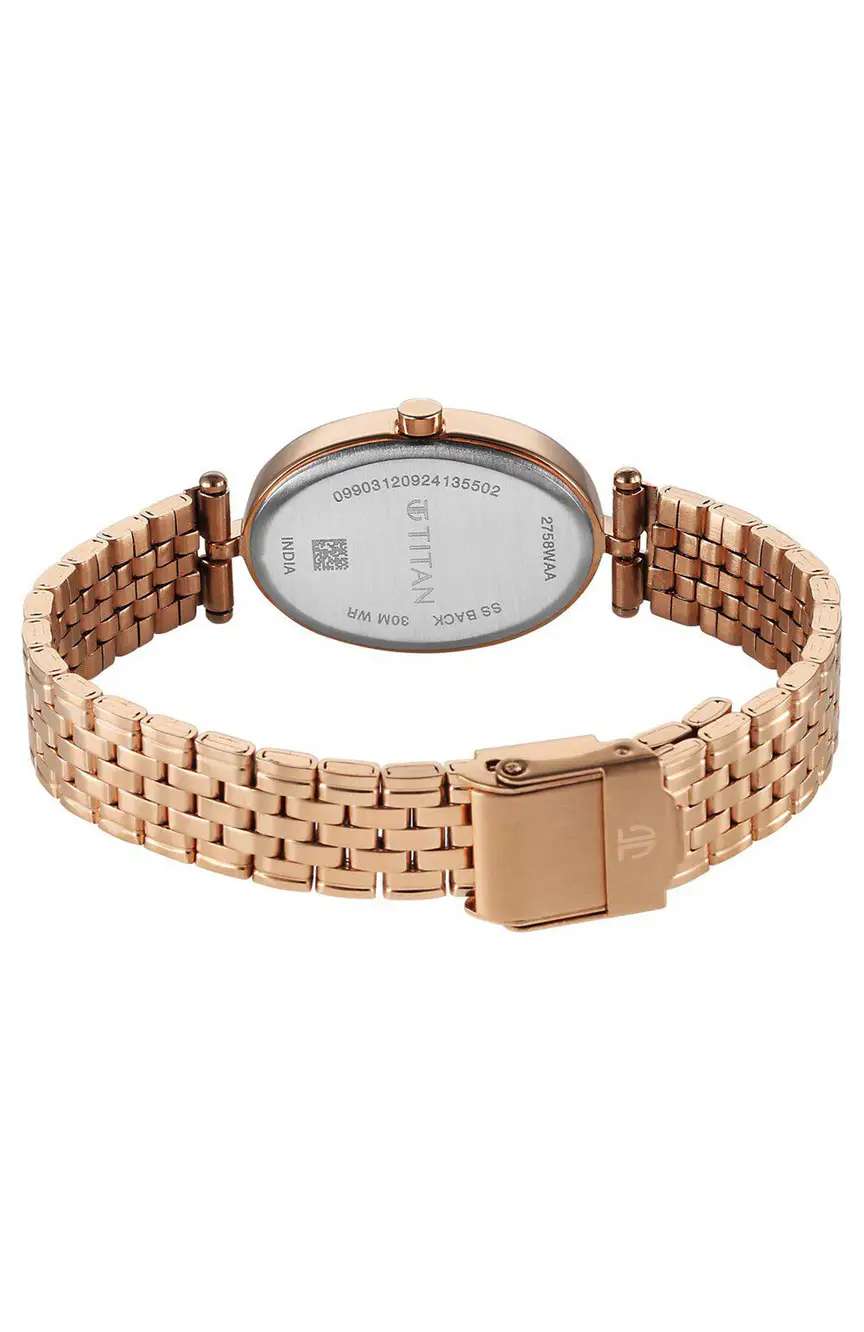 Titan Karishma Quartz Analog Silver Dial Rose Gold Stainless Steel Strap Watch For Women