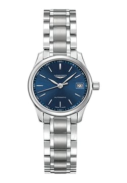 Longines ساعة يد نسائية من مجموعة الماستر الأوتوماتيك بقرص أزرق
