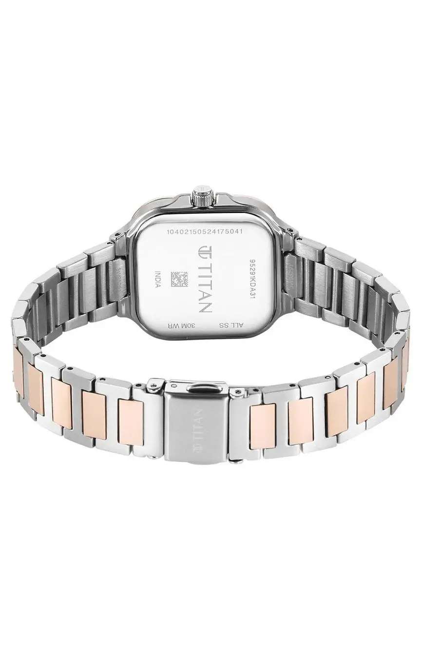 Titan Slim Square Quartz Analog with Date Silver Dial With Two Toned Color Stainless Steel Strap Watch For Women