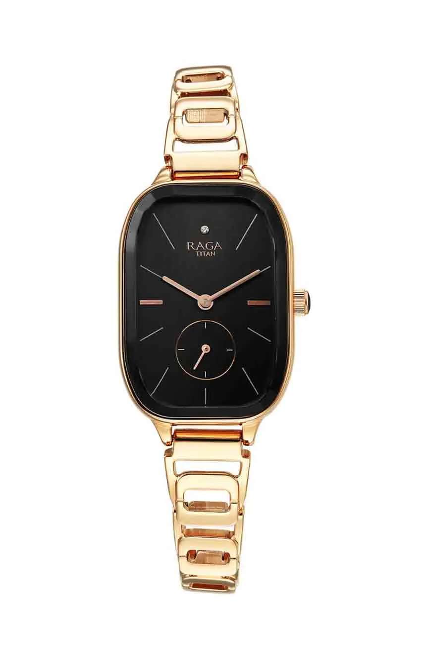 Titan Raga Chic Quartz Analog Black Dial Rose Gold Metal Strap Watch for Women
