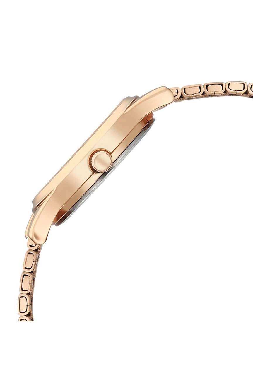 تيتان ساعة تيتان كاريشما كوارتز بميناء أبيض وسوار ستانلس إستيل بلون ذهبي وردي للنساء