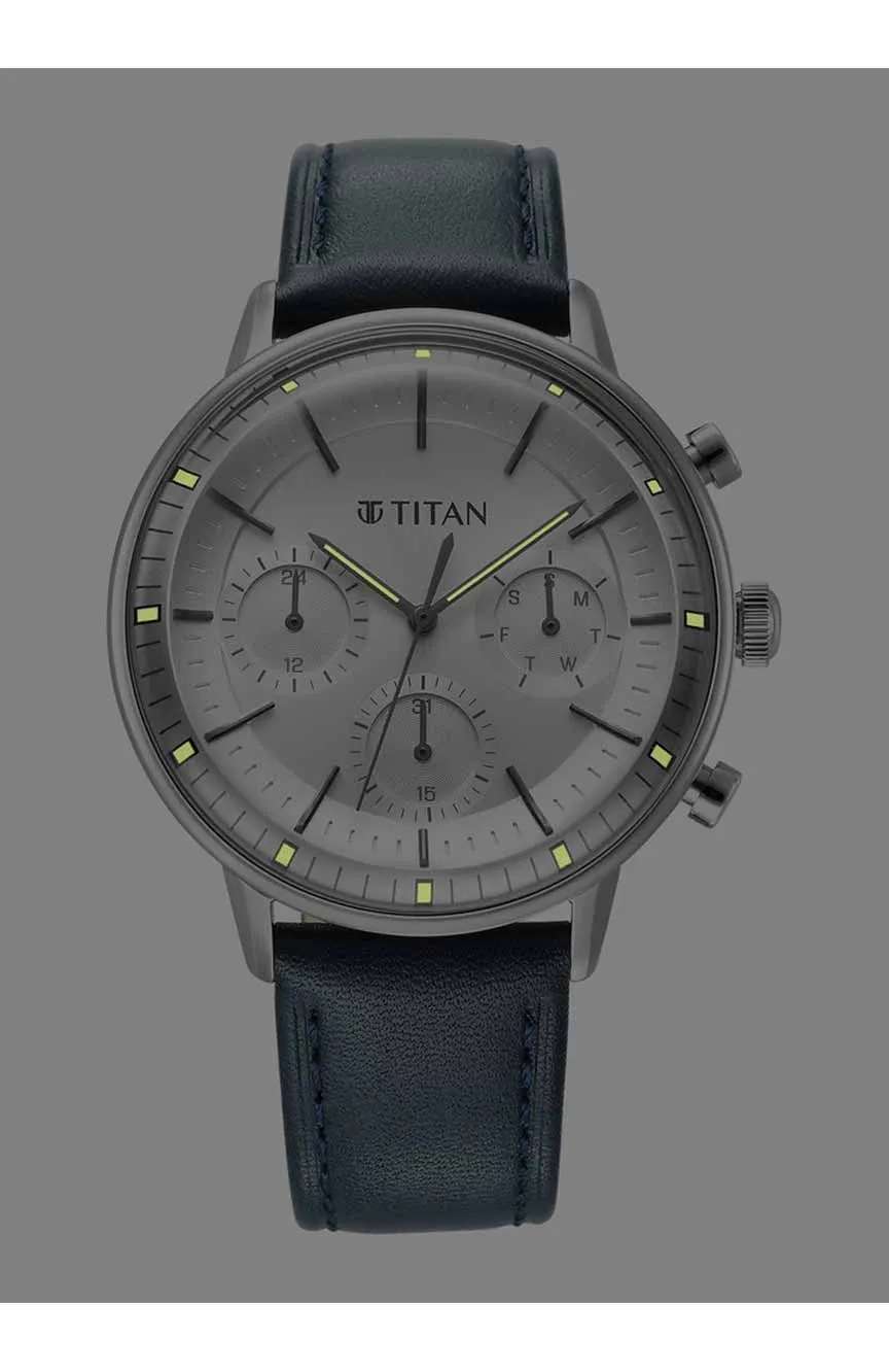 Titan Light Leathers Quartz Multifunction Black Dial Stainless Steel Strap Watch for Men