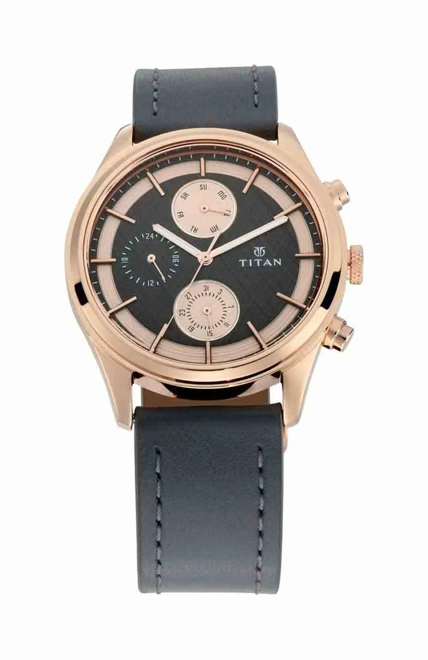 

Titan | Titan Workwear Grey Dial Quartz Multifunction Leather Strap watch for Men