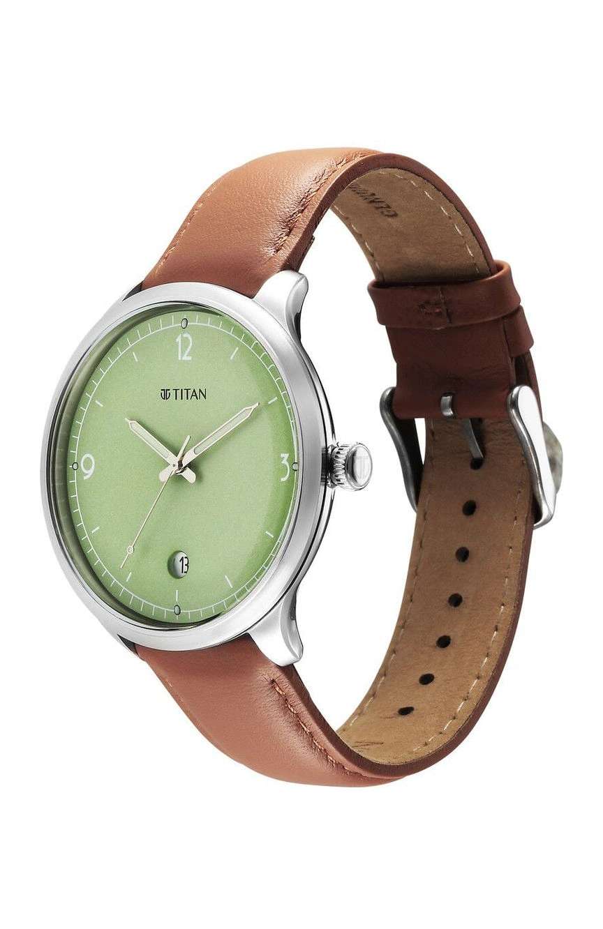 Titan Timeless Treasures Quartz Analog with Date Green Dial With Brown Color Leather Strap Watch For Men